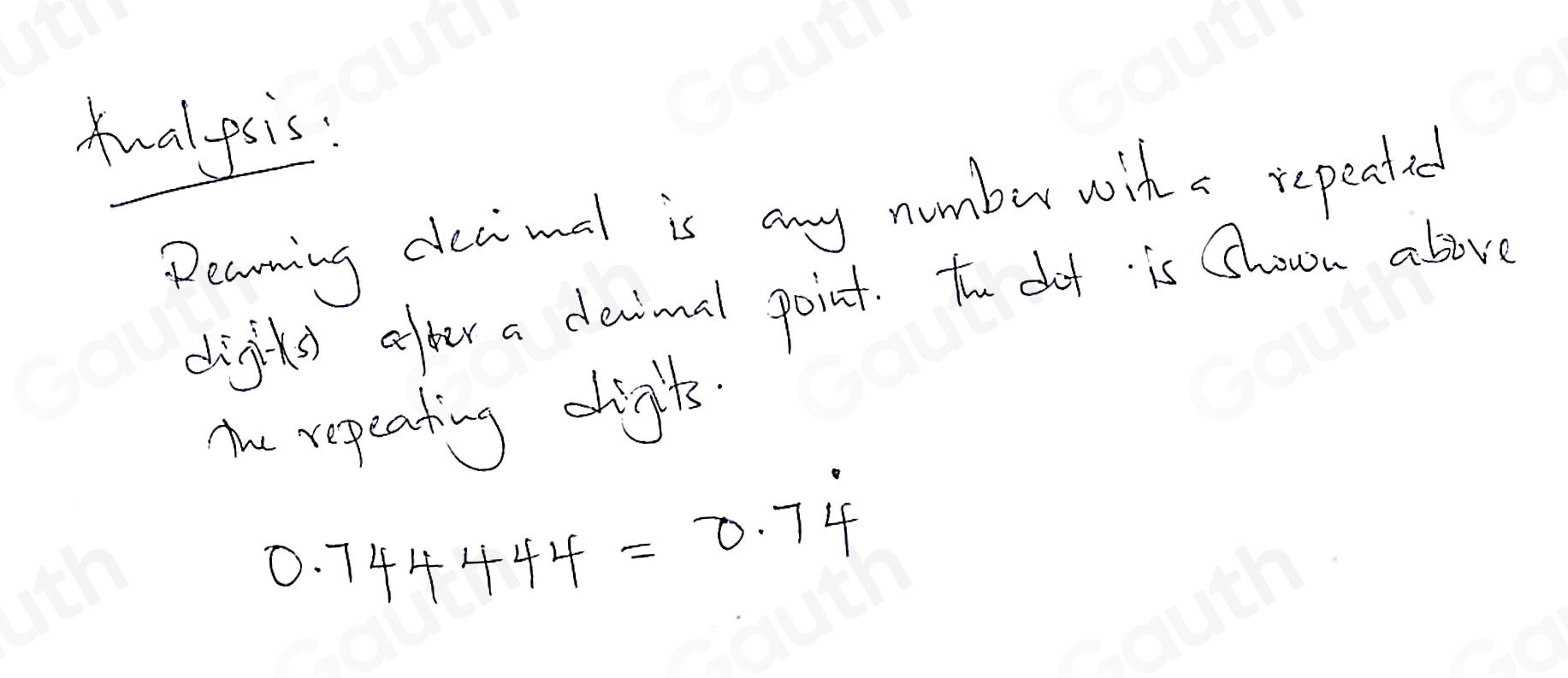 Solved: Write the recurring decimal below using dot notation. 0.744444 ...