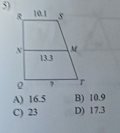 A) 16.5 B) 10.9
C) 23 D) 17.3