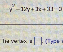 y^2-12y+3x+33=0
The vertex is □ . (Type