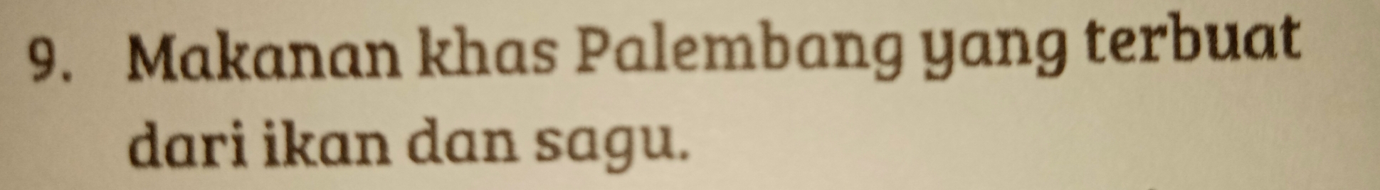 Makanan khas Palembang yang terbuat 
dari ikan dan sagu.