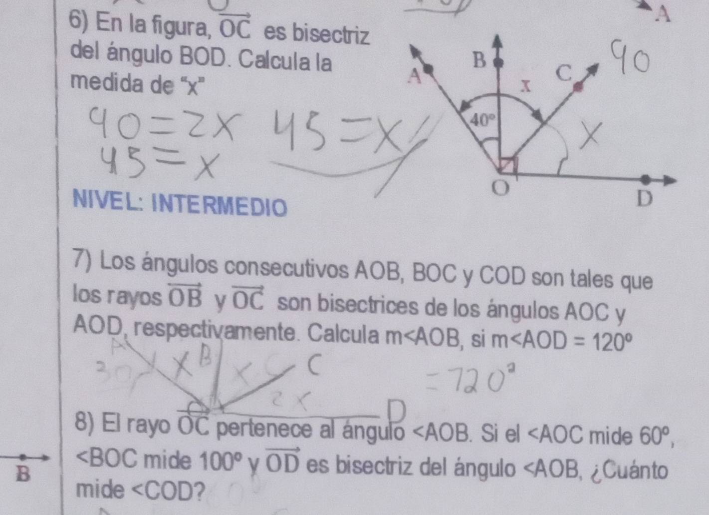 Resuelto:A 6) En la figura, vector OC es bisectriz del ángulo BOD ...