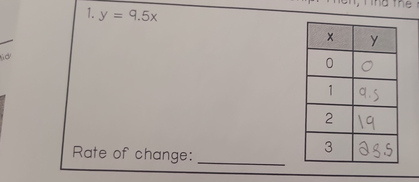 y=9.5x
id 
Rate of change:_