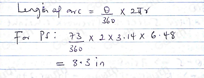 Solved: Find the length of arc PS. Use 3.14 for π. Round to the nearest ...