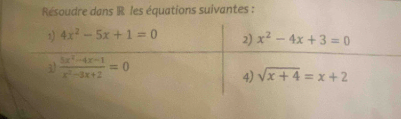 Résoudre dans R les équations suivantes :