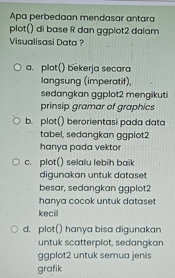 Telah dijawab:Apa perbedaan mendasar antara plot() di base R dan ...