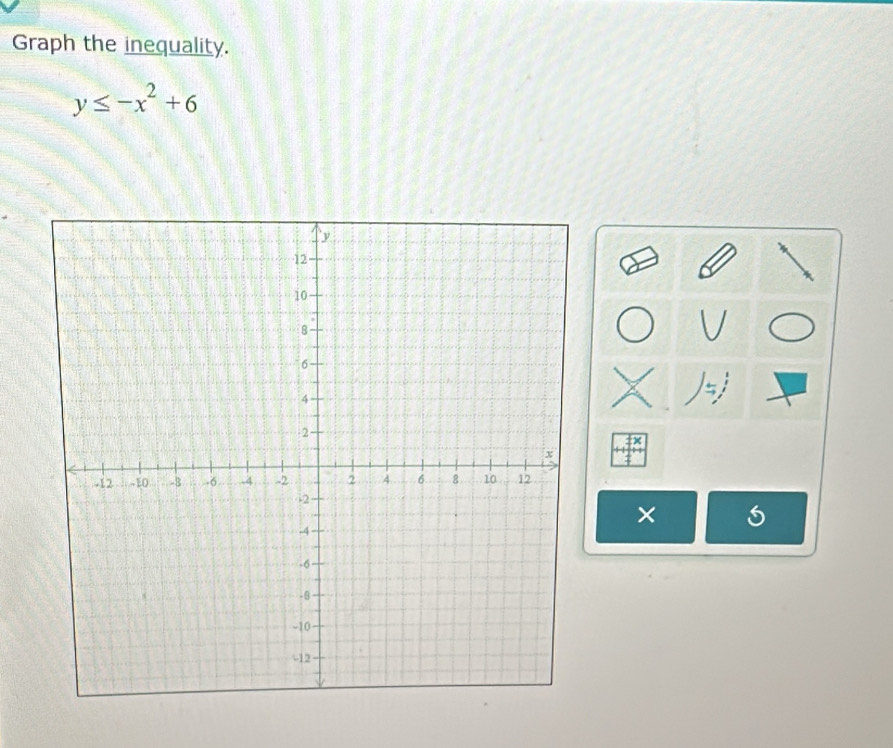 Graph the inequality.
y≤ -x^2+6