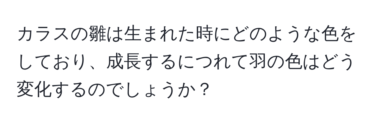 カラスの雛は生まれた時にどのような色をしており、成長するにつれて羽の色はどう変化するのでしょうか？