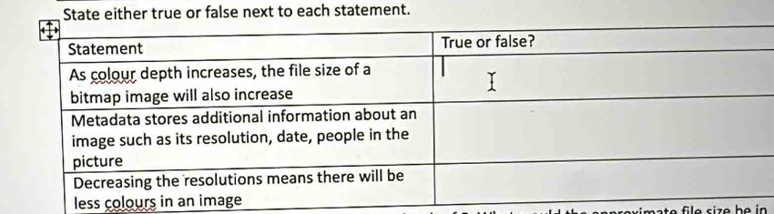 State either true or false next to each statement.