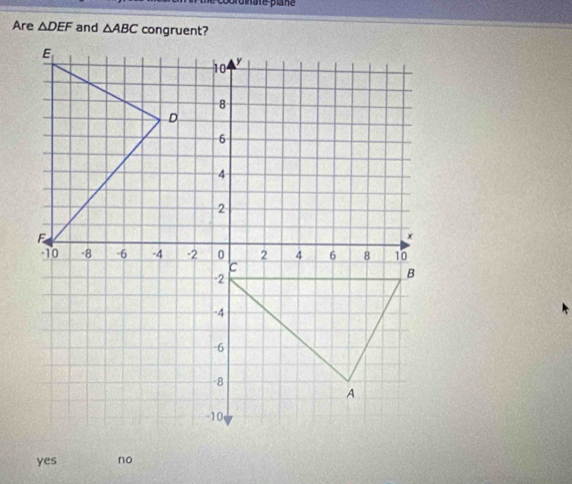 coronate plan
Are △ DEF and △ ABC
yes no