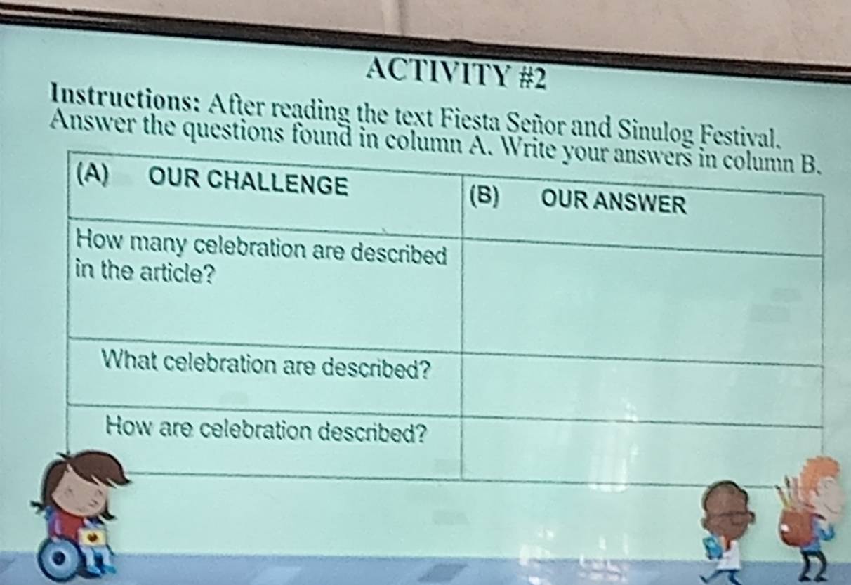 ACTIVITY #2 
Instructions: After reading the text Fiesta Señor and Sinulog Fe 
Answer the question