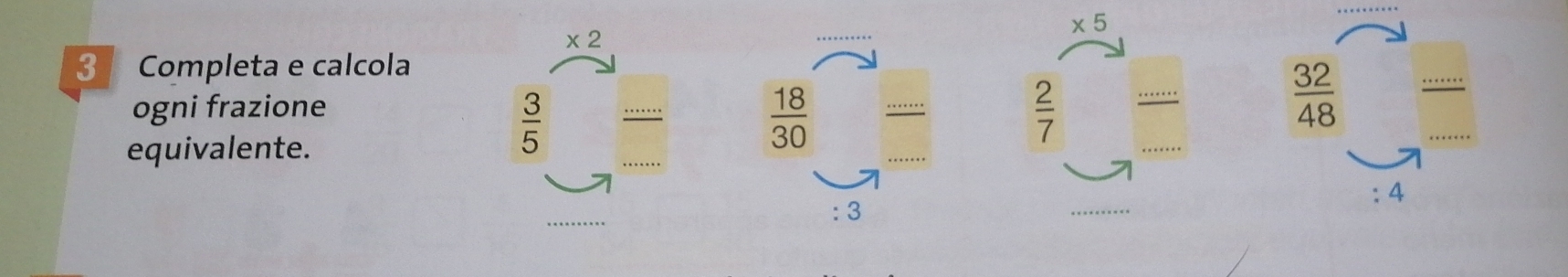 Completa e calcola
ogni frazione
equivalente.