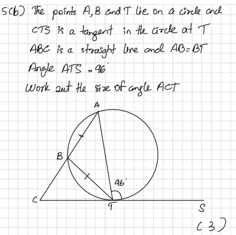Solved: 5(b) The points A, B and T lie on a circle and cTS is a tangent ...