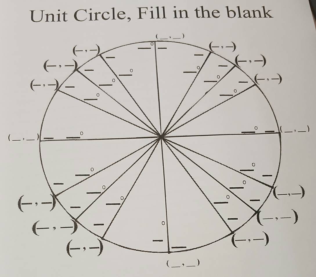 Unit Circle, Fill in the blank 
) 
_ 
,_