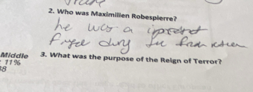 Who was Maximilien Robespierre? 
Middle 3. What was the purpose of the Reign of Terror?
11%
8