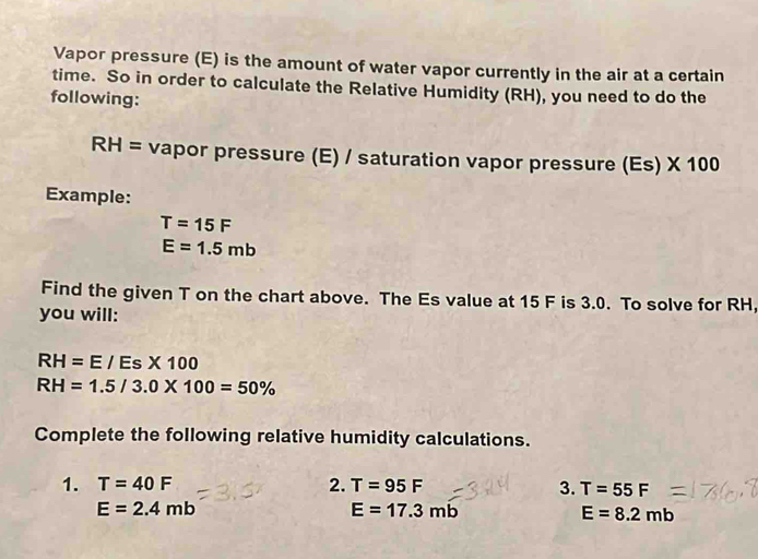 Solved: Vapor pressure (E) is the amount of water vapor currently in ...