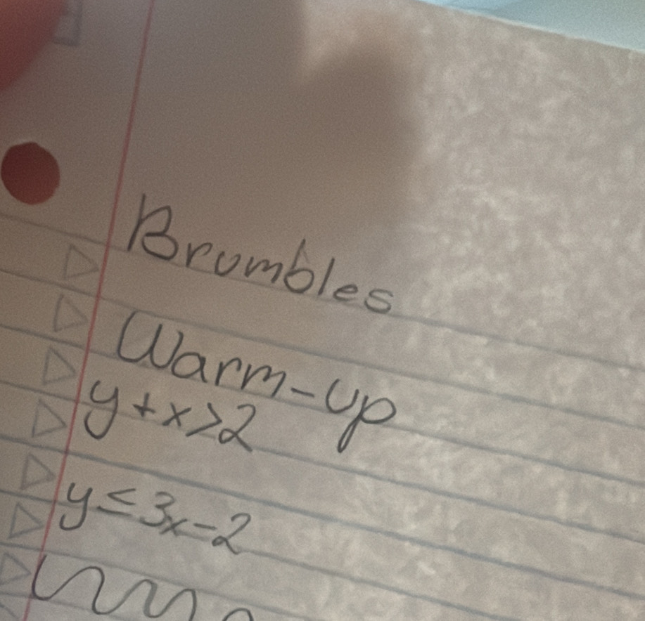 Brombles 
Warm
y+x>2 -y_0
y≤ 3x-2