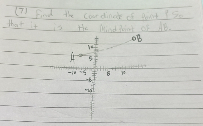 (7 ) find the coordinate of Point? 50 
that it is the MindPoint of AB. 
oB
10
A 5
- 10 -5 5 10
-5
-10