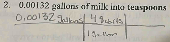 0.00132 gallons of milk into teaspoons