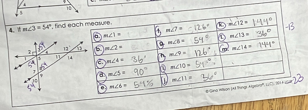 If m∠ 3=54° , find eac