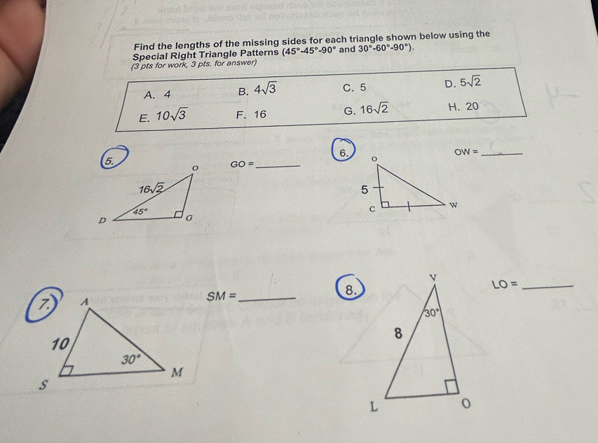 Gelöst:Find the lengths of the missing sides for each triangle shown ...