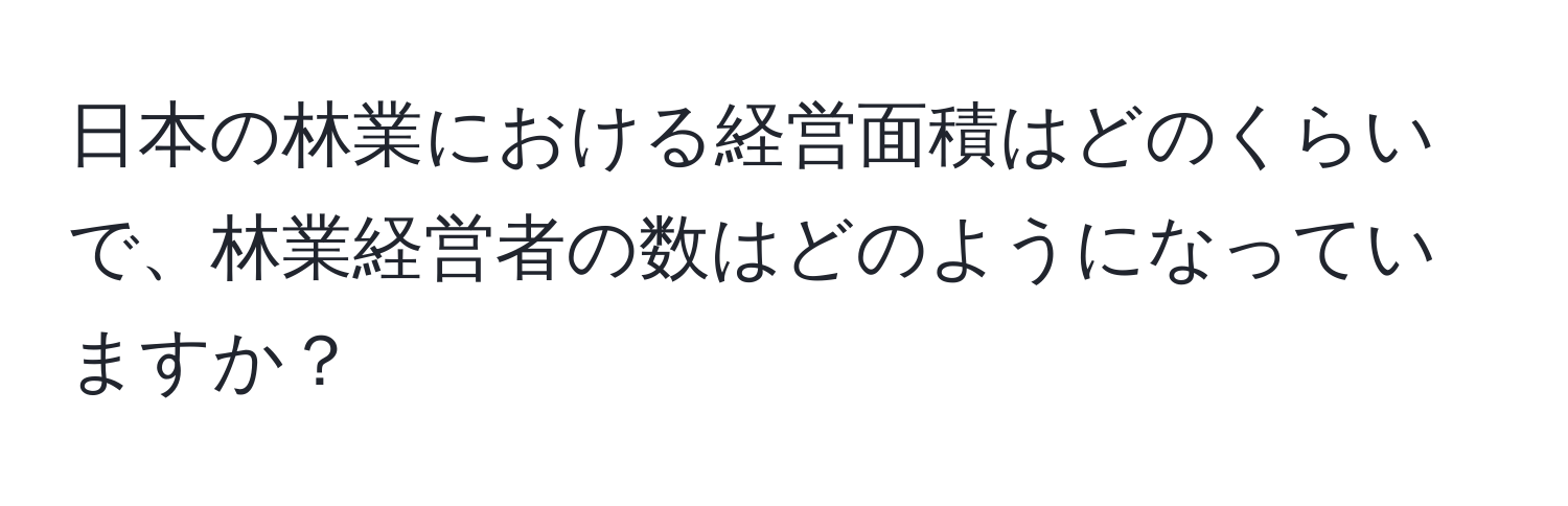 日本の林業における経営面積はどのくらいで、林業経営者の数はどのようになっていますか？