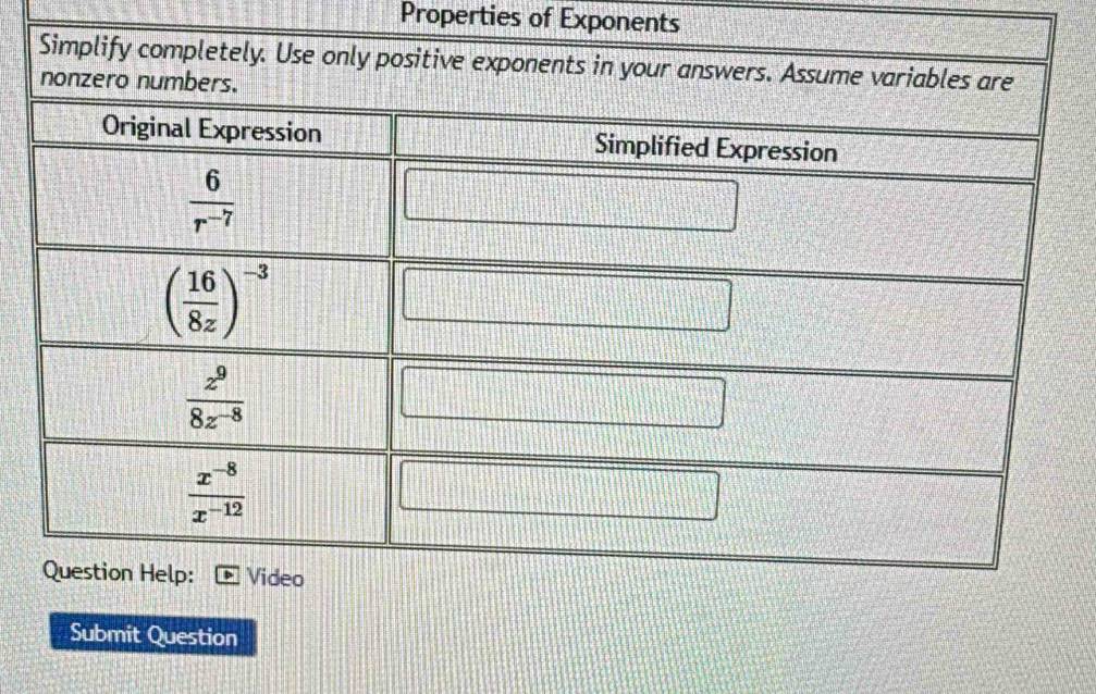 Properties of Exponents
Submit Question