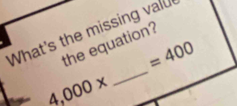 Solved: What's the missing vau the equation? =400 4,000x _ [Math]