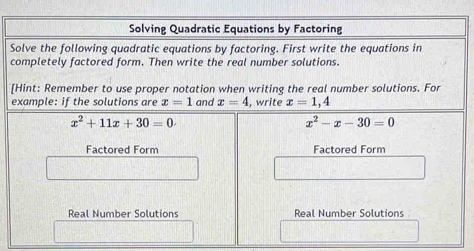 Solving Quadratic Equations by Factoring