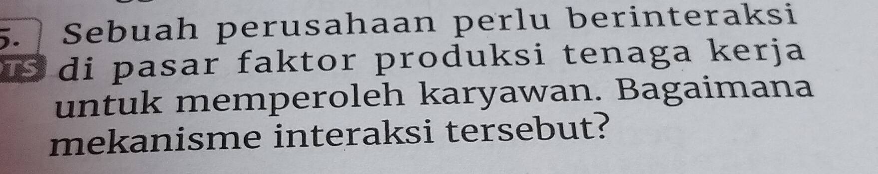 Sebuah perusahaan perlu berinteraksi 
di pasar faktor produksi tenaga kerja 
untuk memperoleh karyawan. Bagaimana 
mekanisme interaksi tersebut?