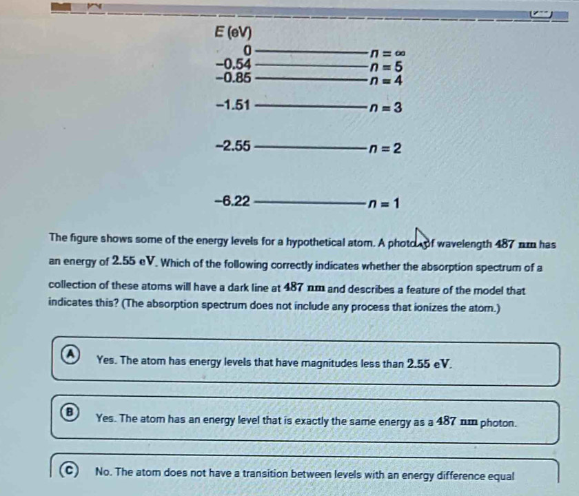 Solved: The figure shows some of the energy levels for a hypothetical ...