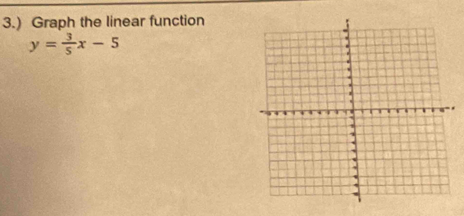 3.) Graph the linear function
y= 3/5 x-5
w