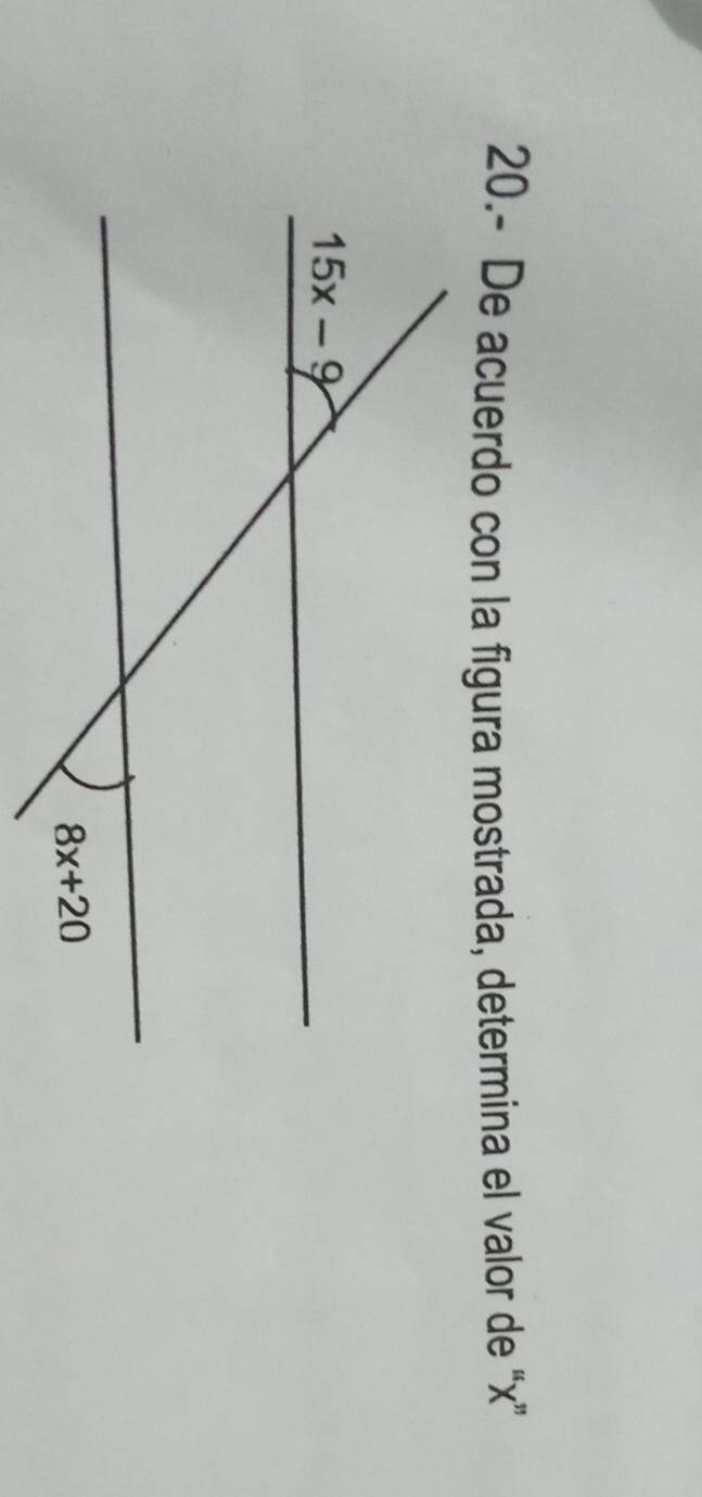 20.- De acuerdo con la figura mostrada, determina el valor de “x”