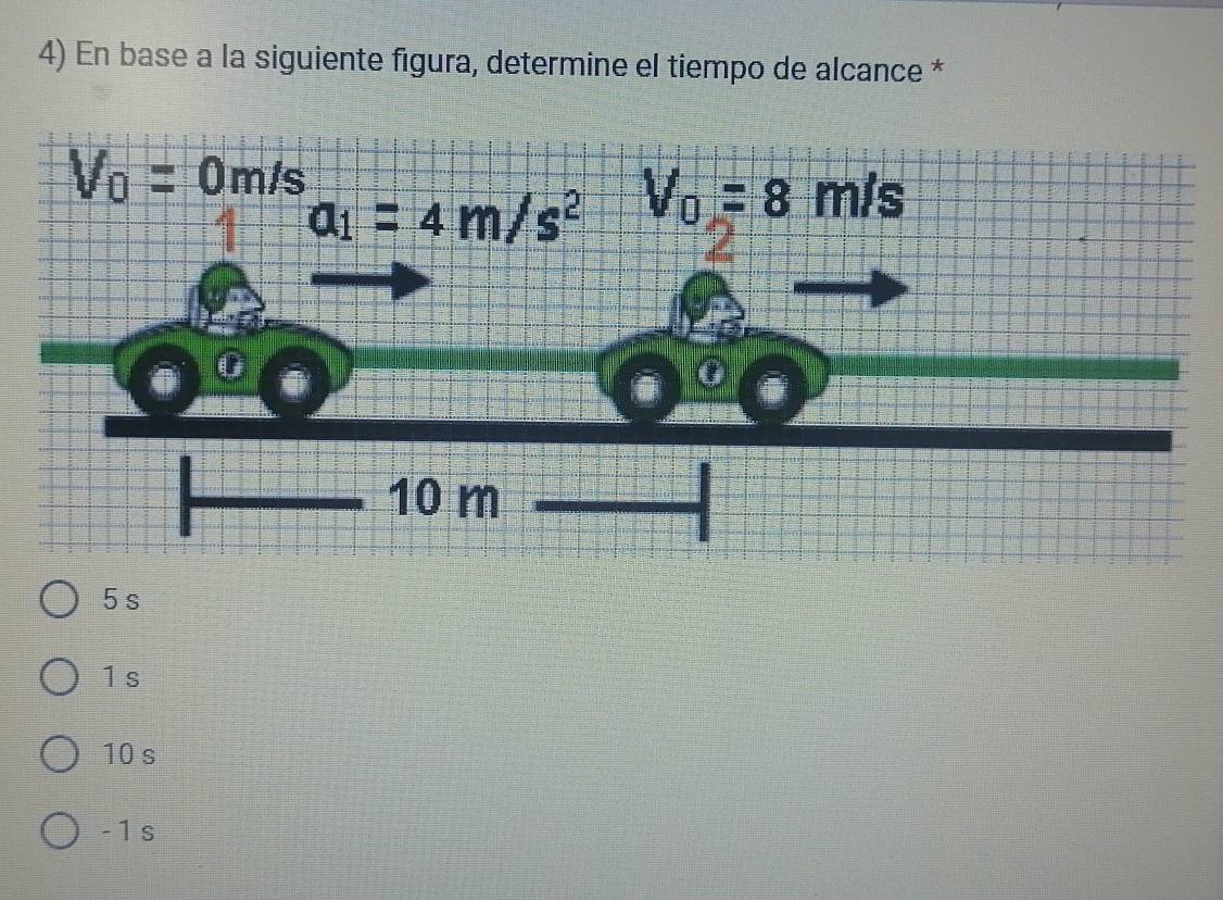 En base a la siguiente figura, determine el tiempo de alcance *
5 s
1s
10 s
- 1 s