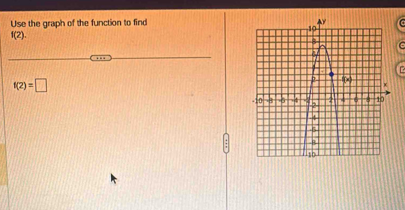 Use the graph of the function to find to
f(2).
e
f(2)=□
: