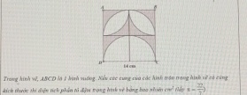 Trang hình về, ABCD M 1 hình vướng. Xếu các cung của các hình trận trạng hình w^2 có cáng 
kích thước thi diện tích phần tổ độm trong hìh về bóng bao nhiên cm^2 May x- 27/7 )