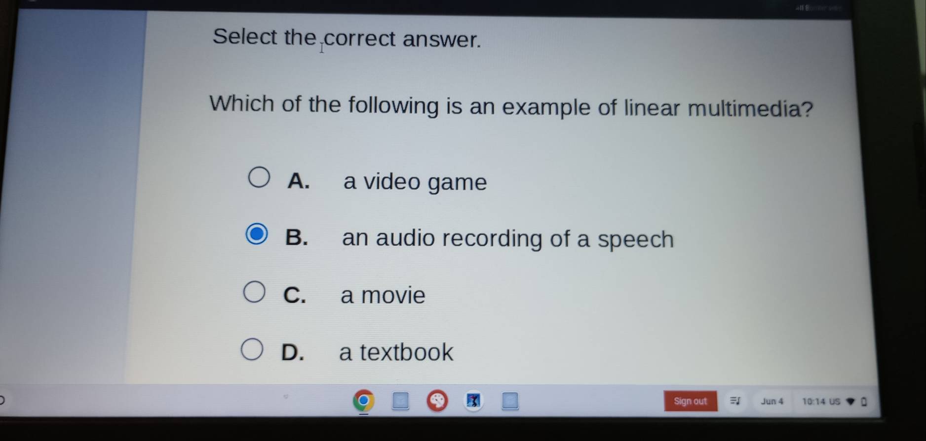 Solved: Select the correct answer. Which of the following is an example ...
