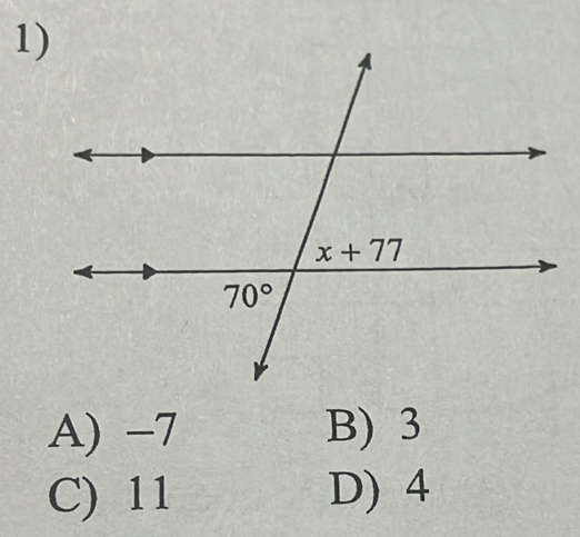 1
A) -7 B) 3
C) 11 D) 4