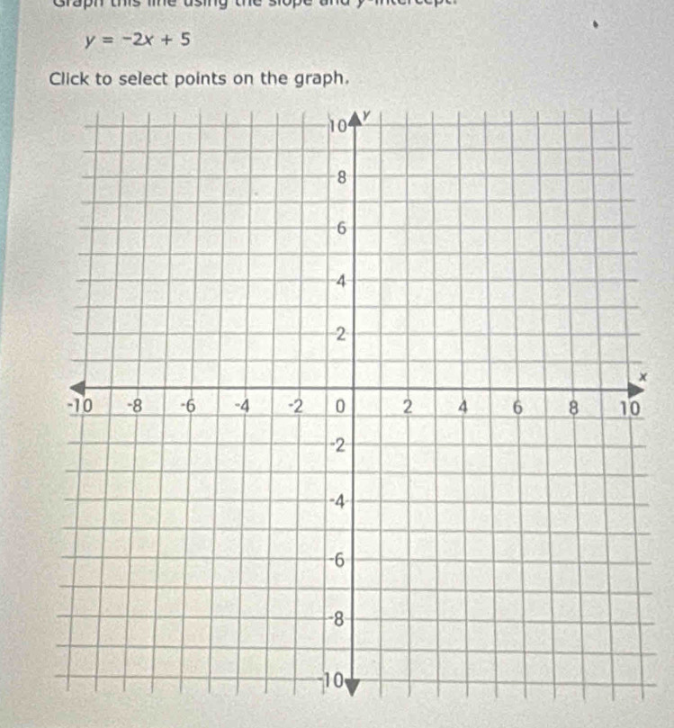 Graph this line using the sio,
y=-2x+5
Click to select points on the graph. 
×