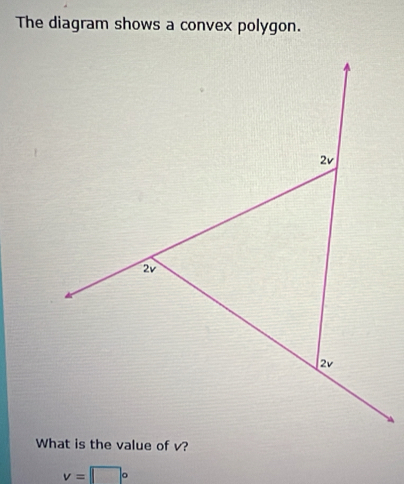 The diagram shows a convex polygon.
v=□ ^circ 