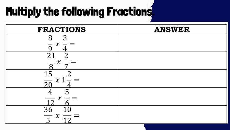 Multiply the following Fractions