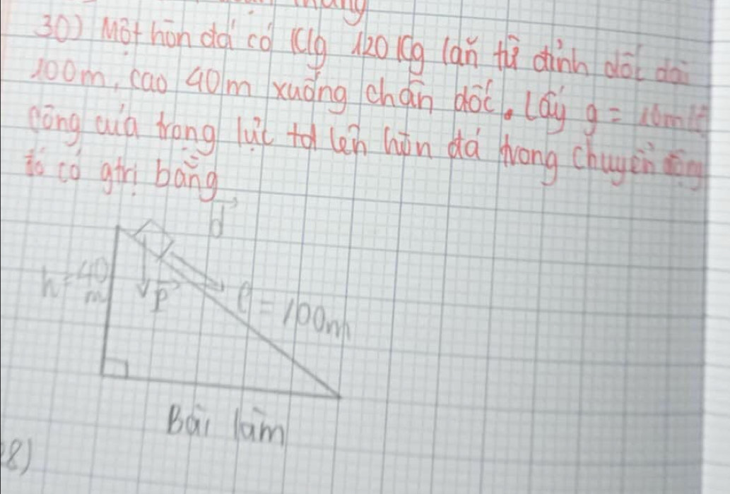 Mōthōn dàicó (g lo icg (an tù dinn dō dài
10om, (ao G0m xuōng chán doverline OC lay g=16m/s^2
nōng aun trong lul to lèn wòn dá tong chapeng
io co gir bang
8