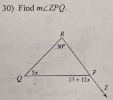 Find m∠ ZPQ.