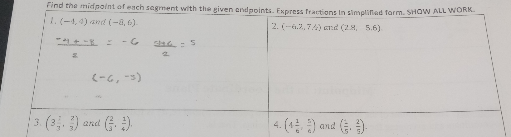 Find the midpoint of each segment with th