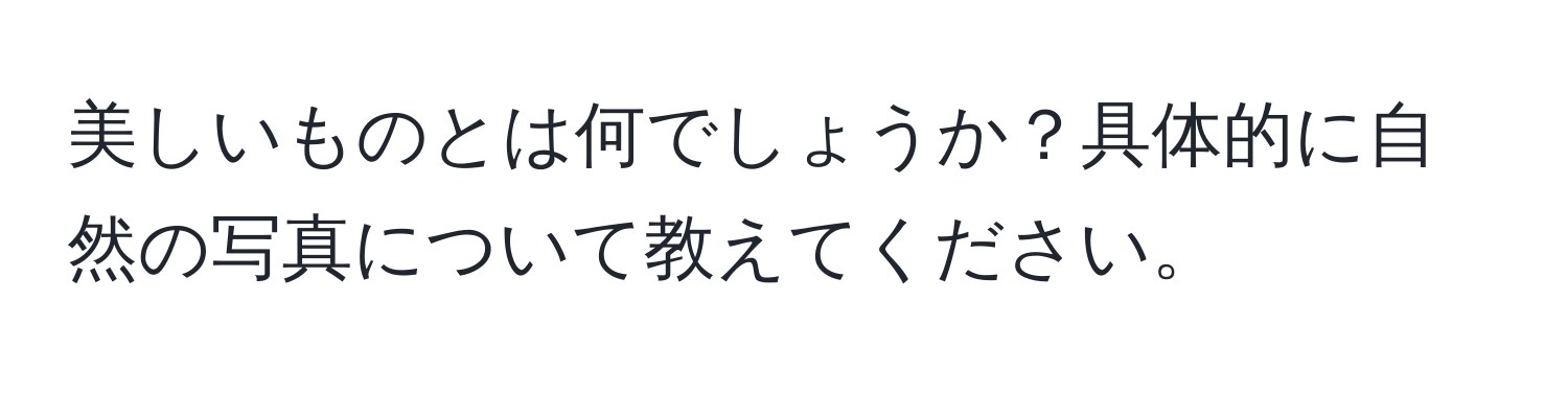 美しいものとは何でしょうか？具体的に自然の写真について教えてください。