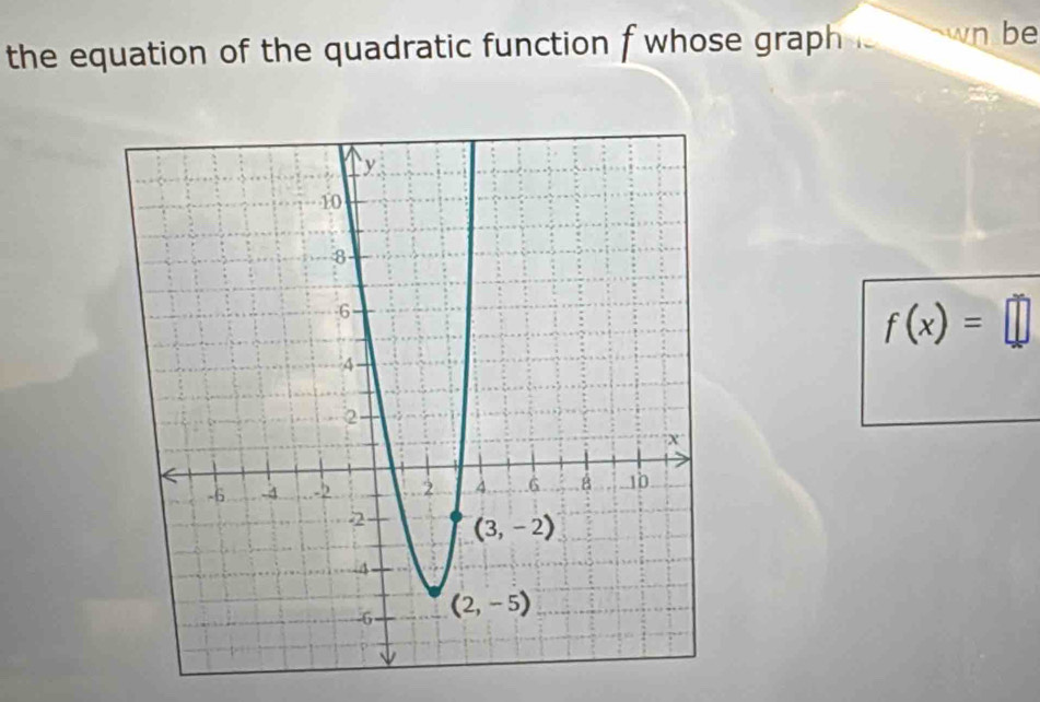 the equation of the quadratic function f whose graph wn be
f(x)=□