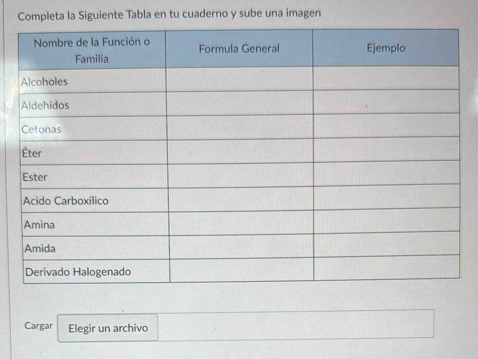 Completa la Siguiente Tabla en tu cuaderno y sube una imagen 
Cargar Elegir un archivo