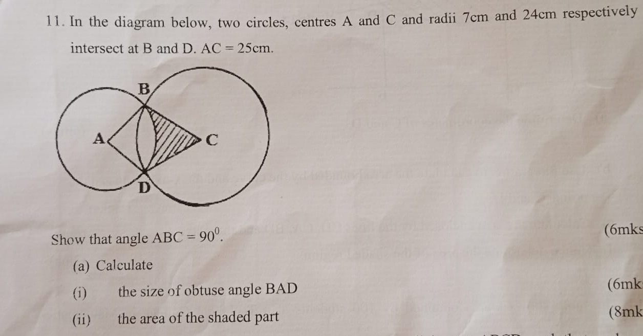 Solved: In the diagram below, two circles, centres A and C and radii ...