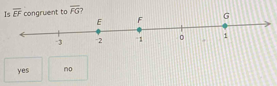 overline EF ruent to overline FG 7
G
yes no