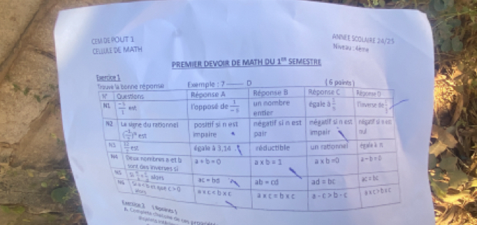 CEMI DEPOUT 1
ANNEE SCOLARE 24/25
CELLULE DE MATH
Niveau
tem
1^(th)
REM
çea de