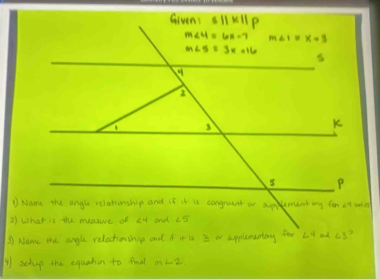 schep the equahon to fnd m∠ 2